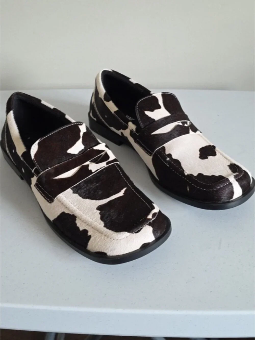 *SOLD* ZARA | animal print leather loafer Brown White Sz 41 - Picture 3 of 8